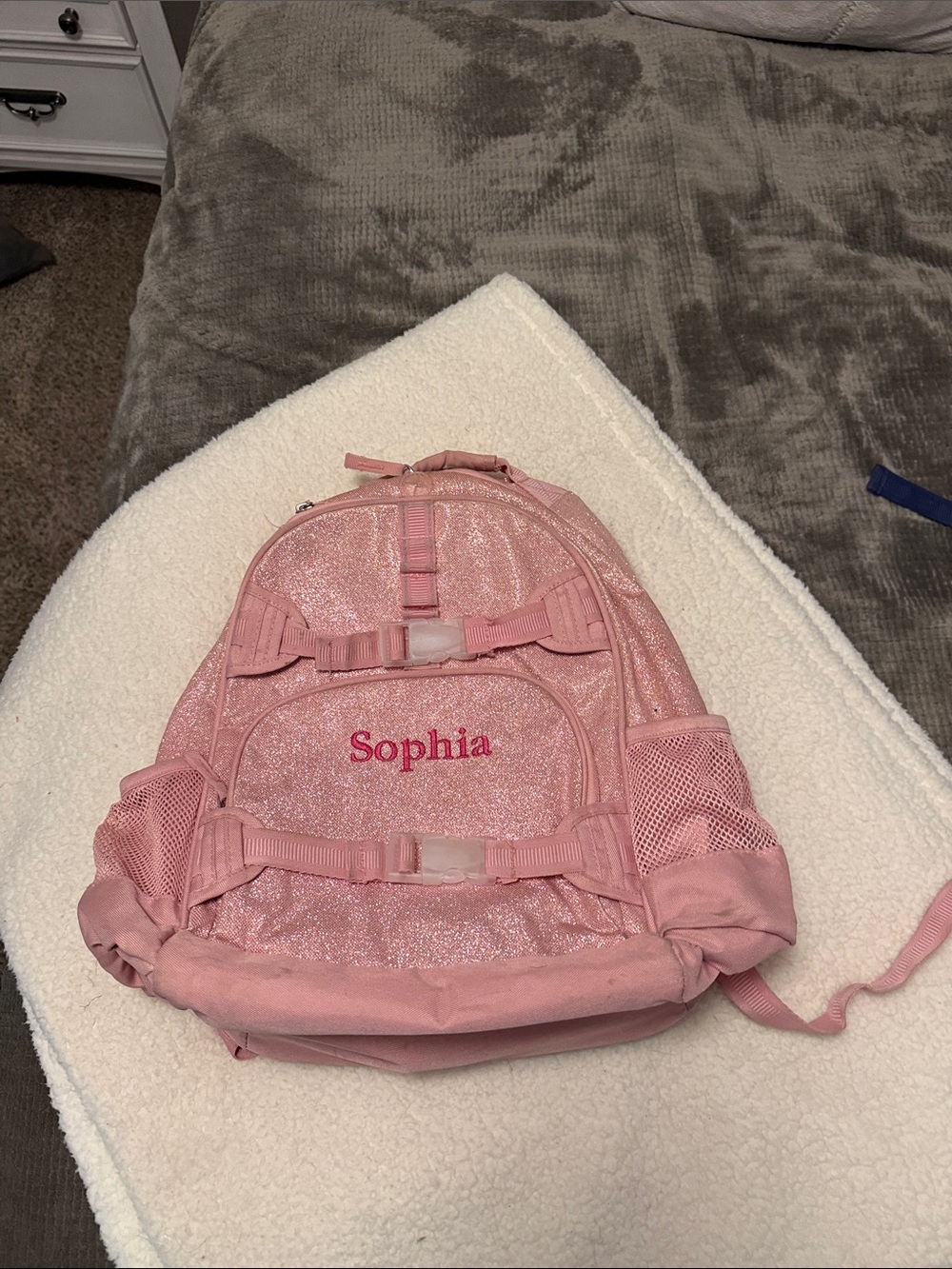 Pottery Barn Kids Pink Glitter Backpack with Name Embroidery